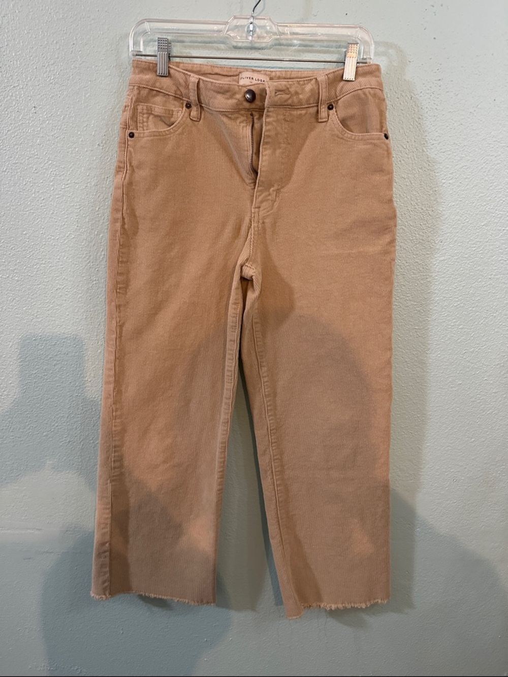 Oliver Logan Aberdeen Wide Leg Crop Jeans Size 27 Corduroy Beige Raw Hem